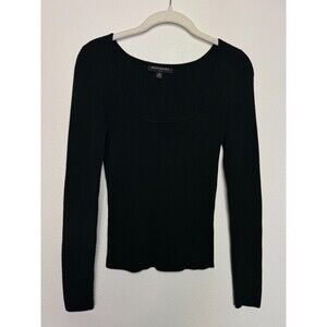 Banana Republic XS Ribbed Scooped Neckline Top Black Long Sleeve Fitted Pullover